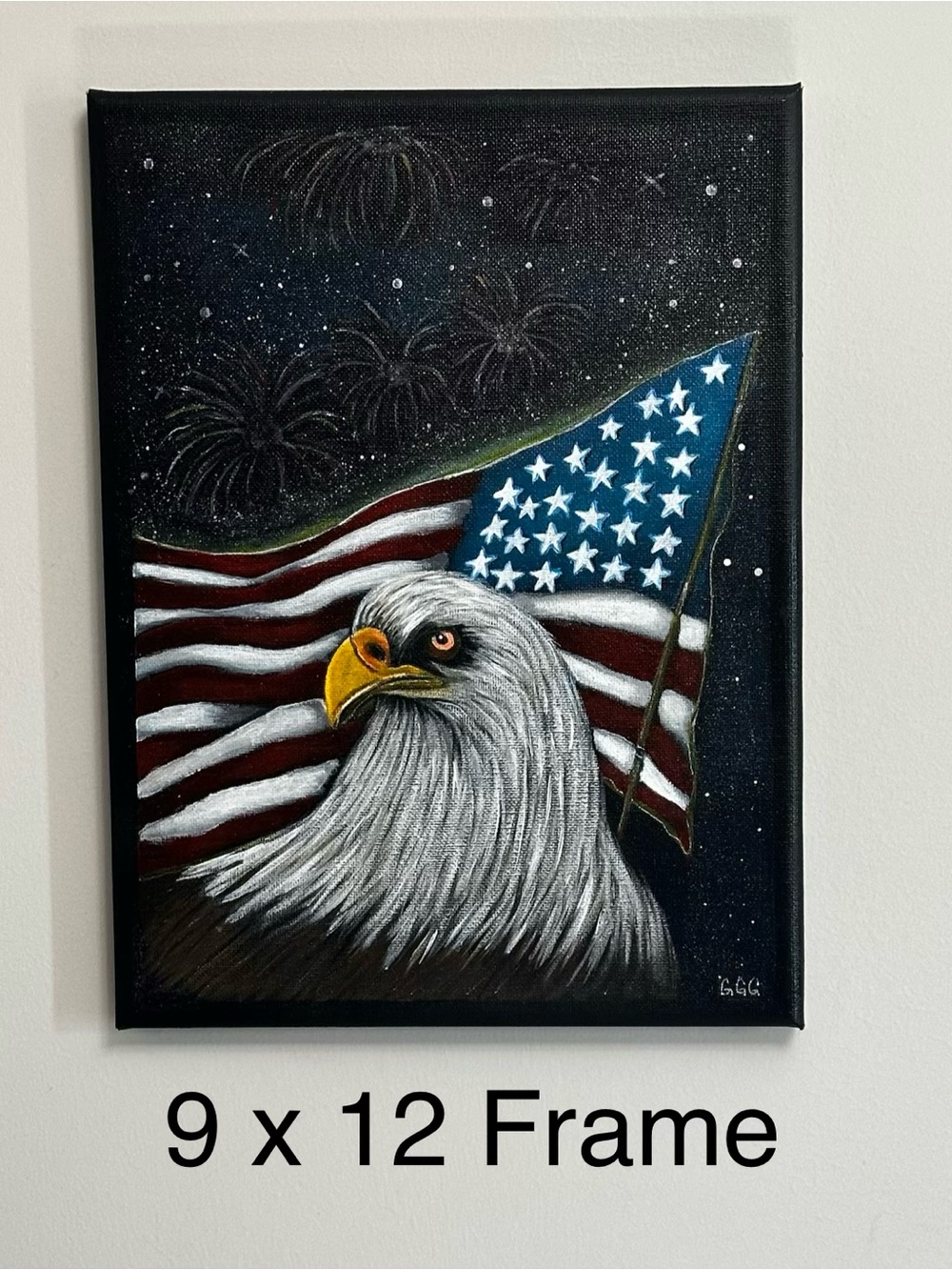 USA 250th Anniversary Eagle & Flag Painting Size 9”x12”